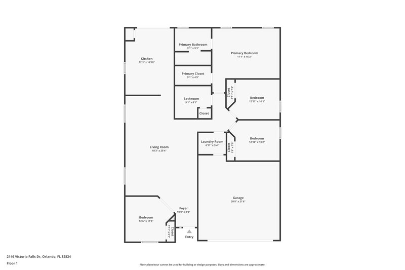 2,435/Mo, 2146 Victoria Falls Dr Orlando, FL 32824 Floor Plan View