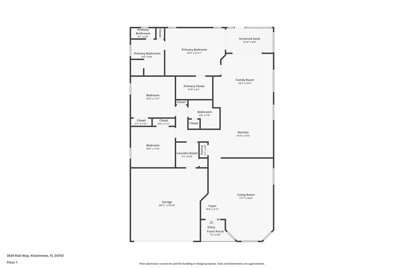 2,250/Mo, 3049 Rob Way Kissimmee, FL 34743 Floor Plan View