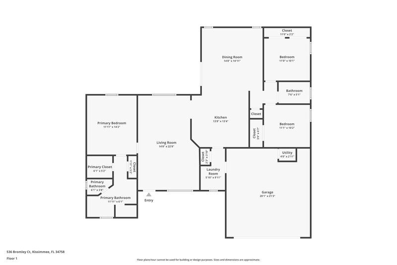 1,655/Mo, 536 Bromley Ct Kissimmee, FL 34758 Floor Plan View