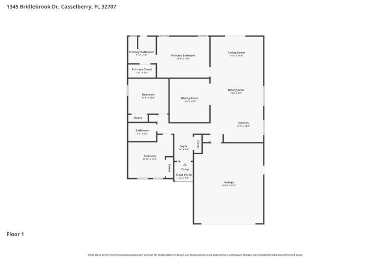 2,095/Mo, 1345 Bridlebrook Drive Casselberry, FL 32707 Floor Plan View