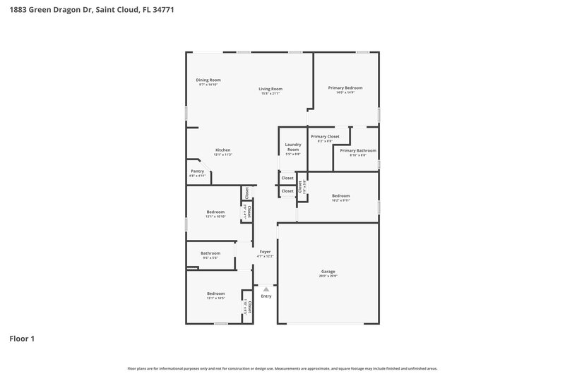2,400/Mo, 1883 Green Dragon Drive Saint Cloud, FL 34771 Floor Plan View