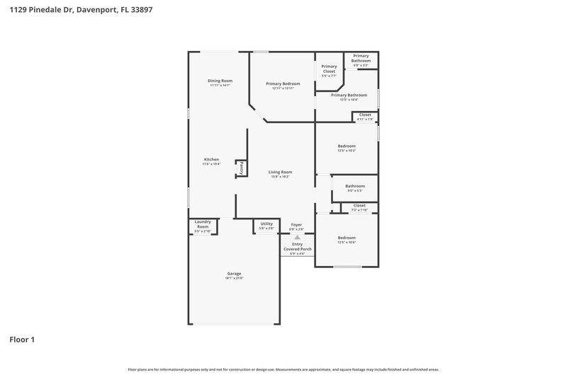 2,070/Mo, 1129 Pinedale Drive Davenport, FL 33897 Floor Plan View