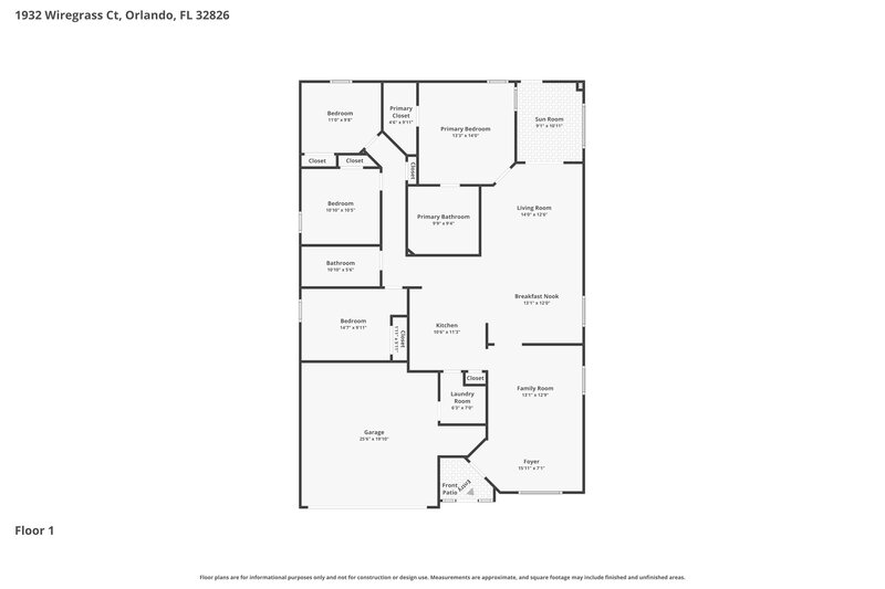 2,600/Mo, 1932 Wiregrass Court Orlando, FL 32826 Floor Plan View