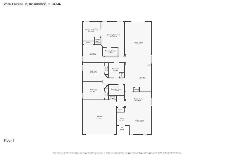2,230/Mo, 2606 Corsini Lane Kissimmee, FL 34746 Floor Plan View
