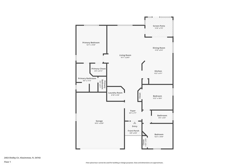 2,130/Mo, 2453 Shelby Cir Kissimmee, FL 34743 Floor Plan View