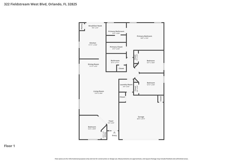 2,560/Mo, 322 Fieldstream West Blvd Orlando, FL 32825 Floor Plan View