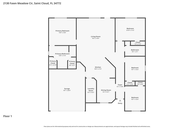 2,285/Mo, 2130 Fawn Meadow Circle Saint Cloud, FL 34772 Floor Plan View