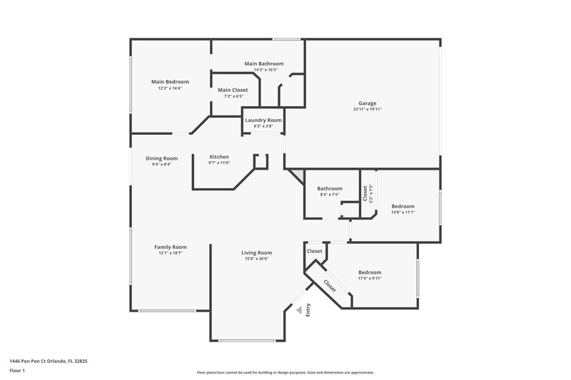 2,200/Mo, 1446 Pon Pon Court Orlando, FL 32825 Floor Plan View