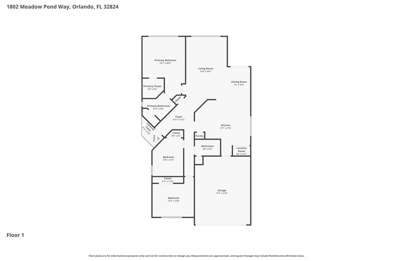 2,475/Mo, 1802 Meadow Pond Way Orlando, FL 32824 Floor Plan View