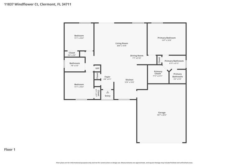 2,055/Mo, 11837 Windflower Court Clermont, FL 34711 Floor Plan View