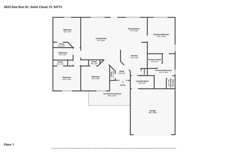 2,460/Mo, 3623 Doe Run Dr Saint Cloud, FL 34772 Floor Plan View