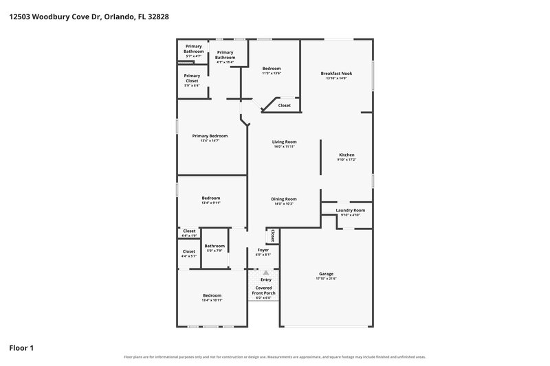 2,470/Mo, 12503 Woodbury Cove Dr Orlando, FL 32828 Floor Plan View