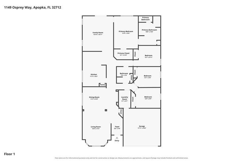 2,650/Mo, 1149 Osprey Way Apopka, FL 32712 Floor Plan View