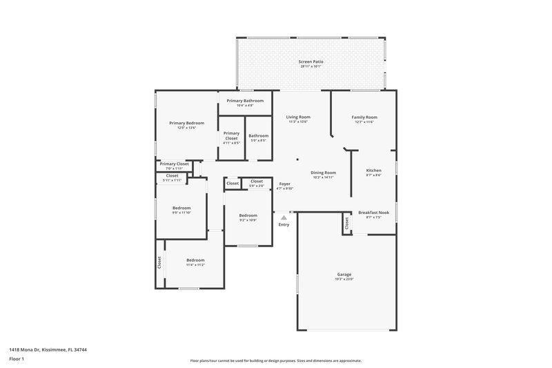 2,400/Mo, 1418 Mona Dr Kissimmee, FL 34744 Floor Plan View