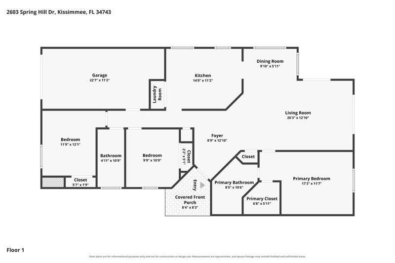 2,110/Mo, 2603 Spring Hill Dr Kissimmee, FL 34743 Floorplan View