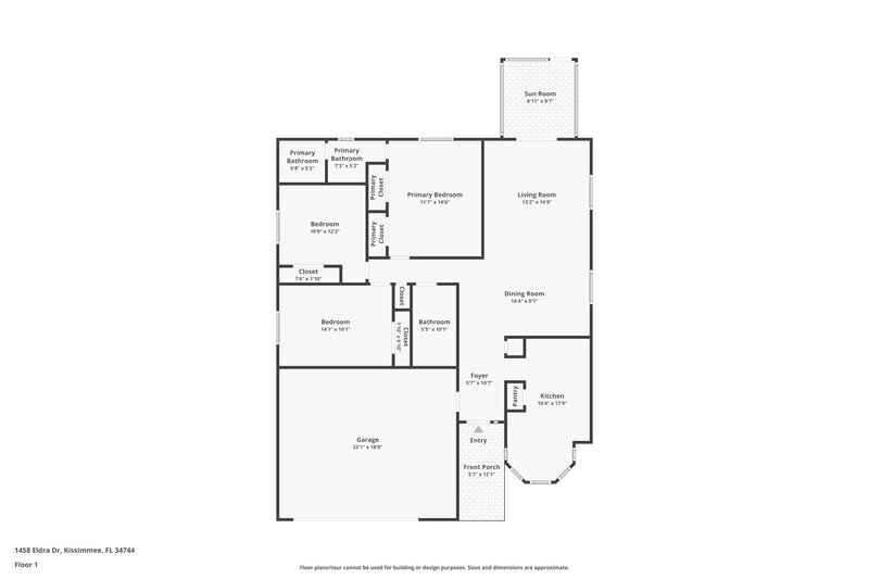 2,015/Mo, 1458 Eldra Dr Kissimmee, FL 34744 Floor Plan View