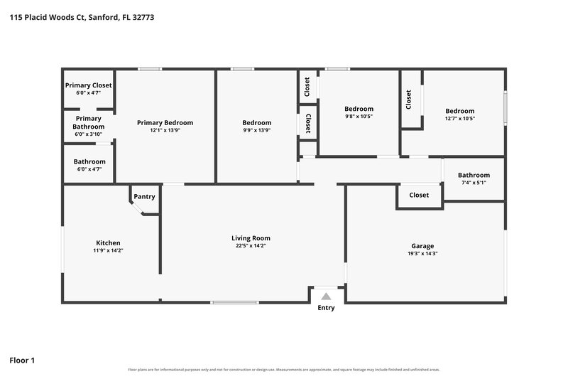 2,100/Mo, 115 Placid Woods Ct Sanford, FL 32773 Floor Plan View