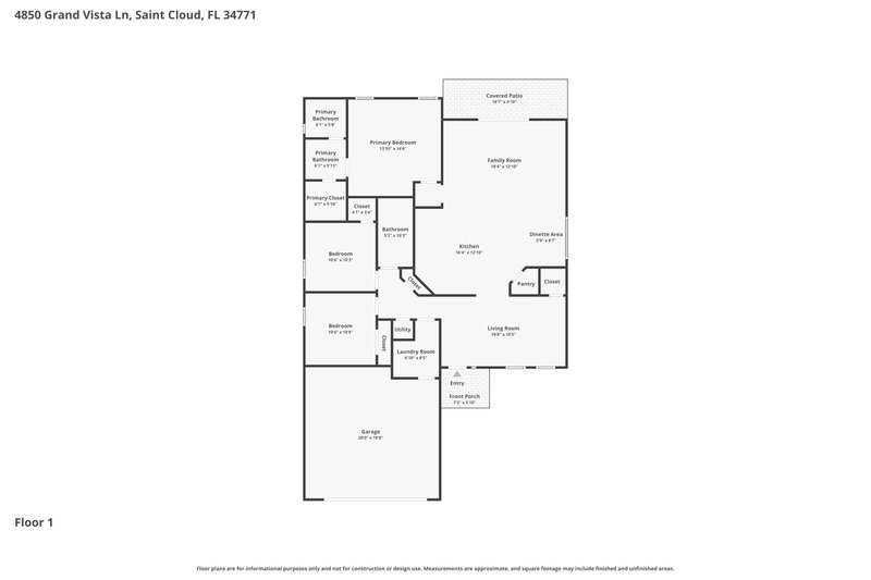 2,150/Mo, 4850 Grand Vista Lane Saint Cloud, FL 34771 Floor Plan View