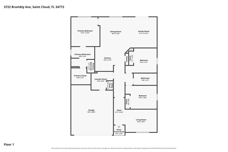 2,265/Mo, 3722 Brambly Avenue Saint Cloud, FL 34772 Floor Plan View