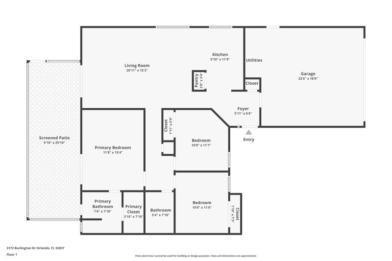 2,460/Mo, 3172 Burlington Dr Orlando, FL 32837 Floor Plan View