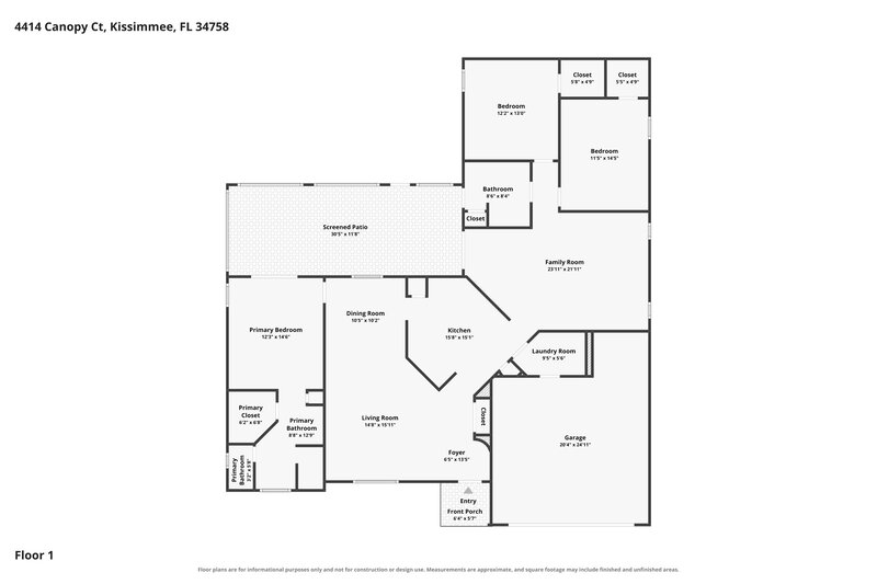 2,070/Mo, 4414 Canopy Ct Kissimmee, FL 34758 Floor Plan View