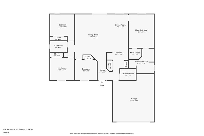 1,845/Mo, 628 Bayport Dr Kissimmee, FL 34758 Floor Plan View