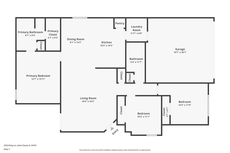 1,935/Mo, 3722 Ricky Ln Saint Cloud, FL 34772 Floor Plan View