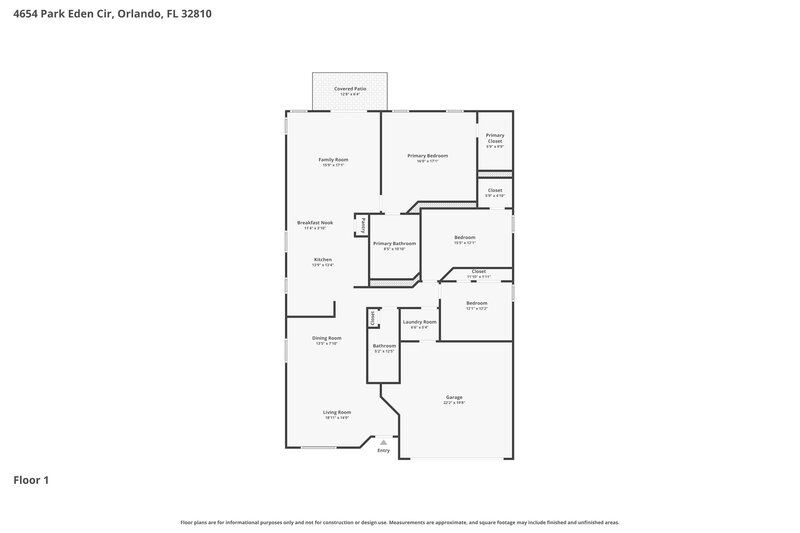 2,505/Mo, 4654 Park Eden Cir Orlando, FL 32810 Floor Plan View
