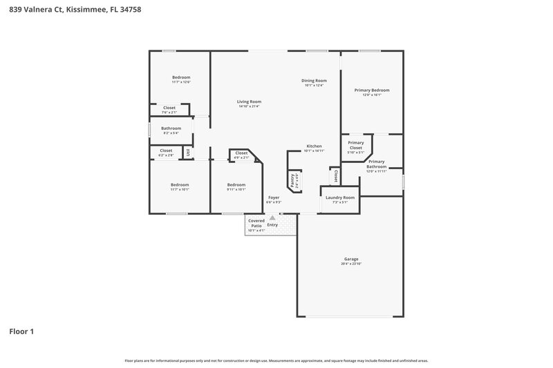 2,005/Mo, 839 Valnera Ct Kissimmee, FL 34758 Floor Plan View