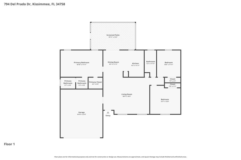 1,745/Mo, 794 Del Prado Drive Kissimmee, FL 34758 Floor Plan View