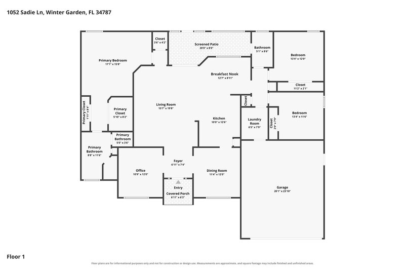 2,785/Mo, 1052 Sadie Lane Winter Garden, FL 34787 Floor Plan View