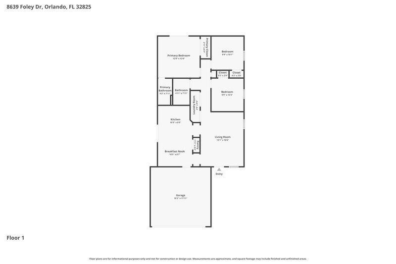 2,100/Mo, 8639 Foley Dr Orlando, FL 32825 Floor Plan View