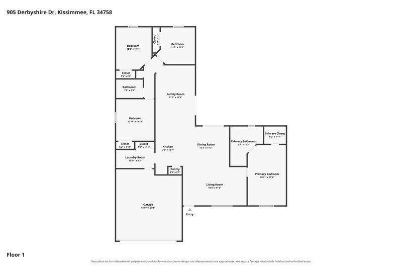 1,895/Mo, 905 Derbyshire Dr Kissimmee, FL 34758 Floor Plan View
