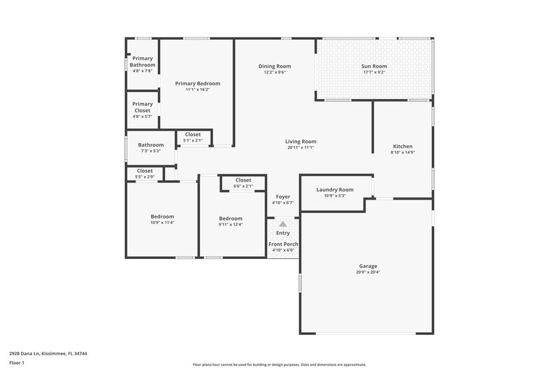2,150/Mo, 2928 Dana Ln Kissimmee, FL 34744 Floor Plan View
