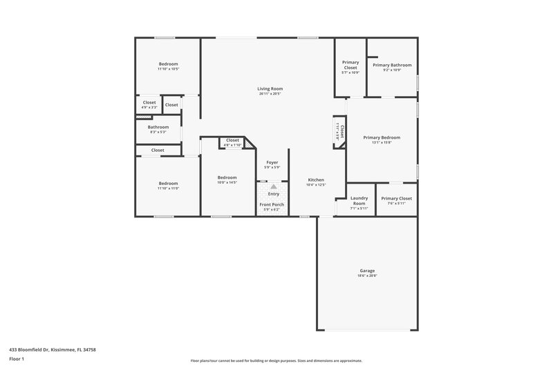 2,400/Mo, 433 Bloomfield Dr Kissimmee, FL 34758 Floor Plan View