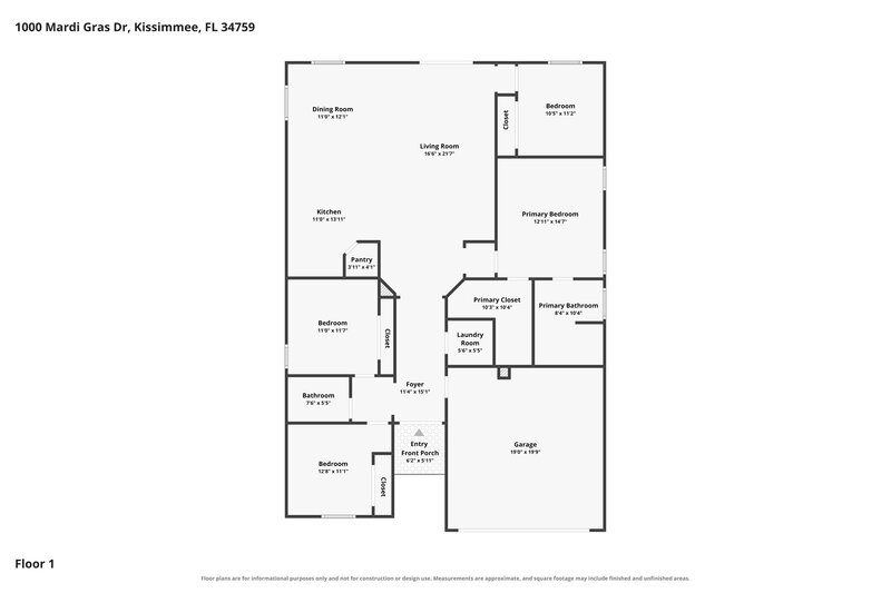 2,070/Mo, 1000 Mardi Gras Drive Kissimmee, FL 34759 Floor Plan View