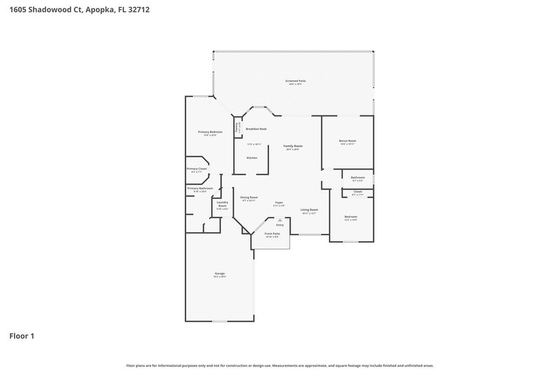 2,500/Mo, 1605 Shadowood Ct Apopka, FL 32712 Floor Plan View