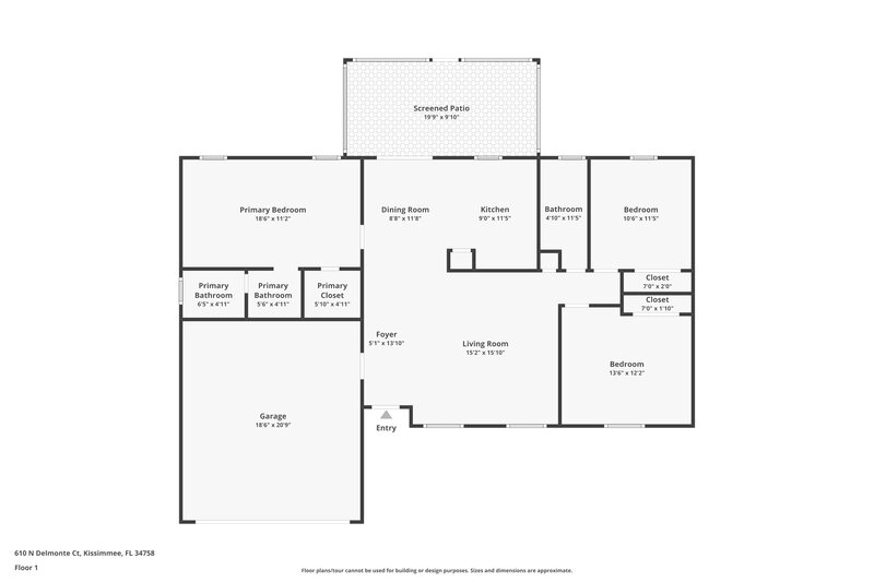 1,680/Mo, 610 N Delmonte Ct Kissimmee, FL 34758 Floor Plan View