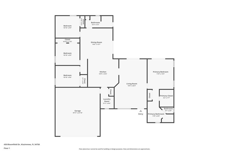 1,800/Mo, 430 Bloomfield Dr Kissimmee, FL 34758 Floor Plan View