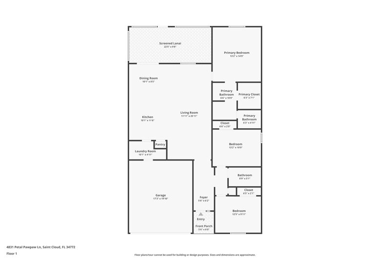 1,960/Mo, 4831 Petal Pawpaw Ln Saint Cloud, FL 34772 Floor Plan View