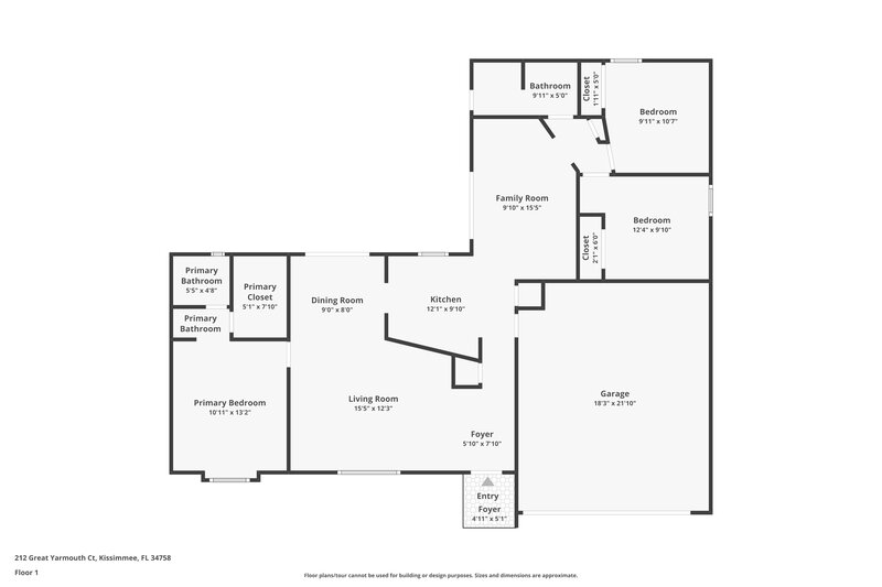 1,580/Mo, 212 Great Yarmouth Court Kissimmee, FL 34758 Floor Plan View