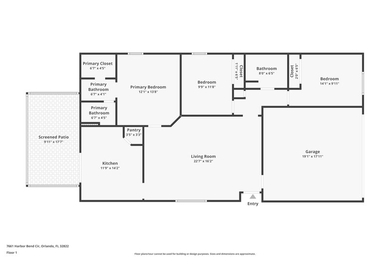 2,075/Mo, 7661 Harbor Bend Cir Orlando, FL 32822 Floor Plan View