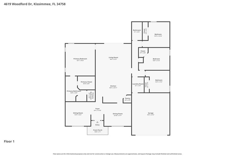 2,255/Mo, 4619 Woodford Dr Kissimmee, FL 34758 Floor Plan View