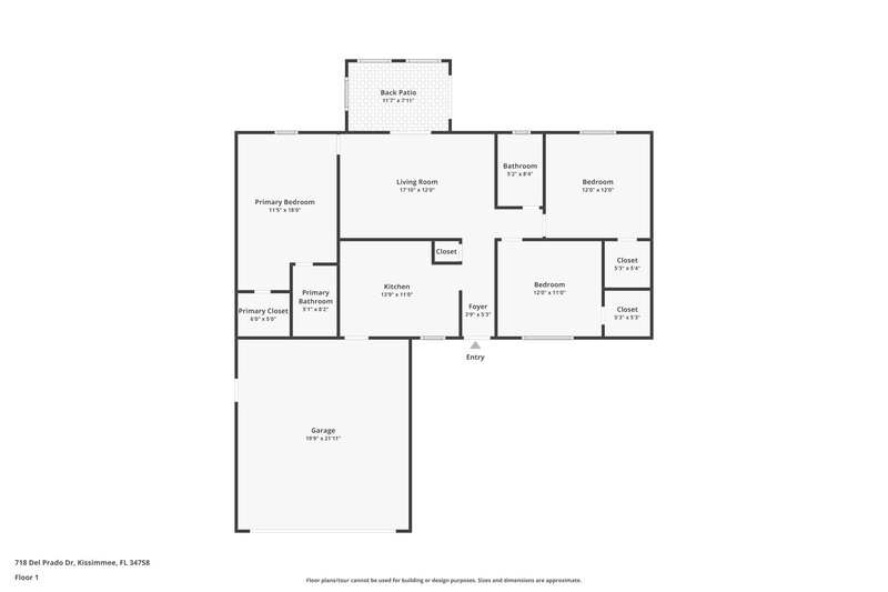 1,595/Mo, 718 Del Prado Dr Kissimmee, FL 34758 Floor Plan View