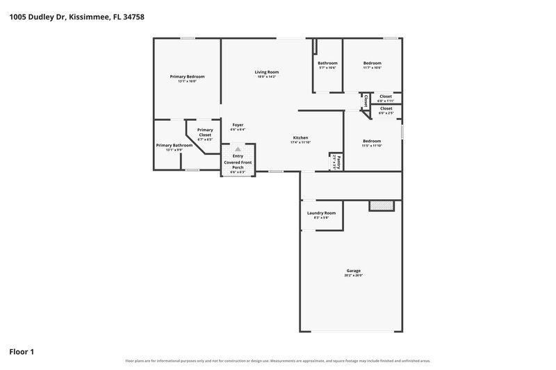 1,805/Mo, 1005 Dudley Dr Kissimmee, FL 34758 Floor Plan View