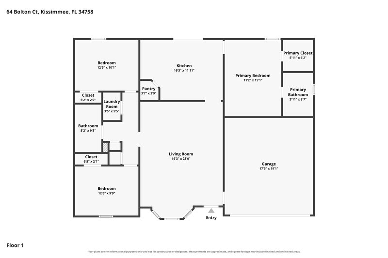 1,675/Mo, 64 Bolton Ct Kissimmee, FL 34758 Floor Plan View