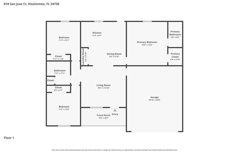 1,760/Mo, 818 San Jose Ct Kissimmee, FL 34758 Floor Plan View