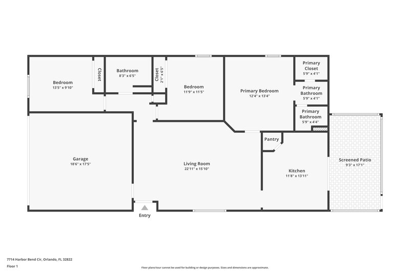 2,300/Mo, 7714 Harbor Bend Cir Orlando, FL 32822 Floor Plan View