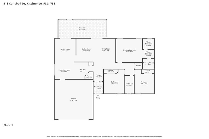 1,820/Mo, 518 Carlsbad Dr Kissimmee, FL 34758 Floor Plan View