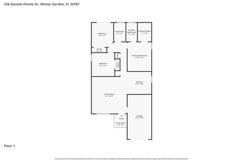2,295/Mo, 326 Daniels Pointe Dr Winter Garden, FL 34787 Floor Plan View